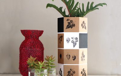 Leaf Print Hexagonal Paper Vase